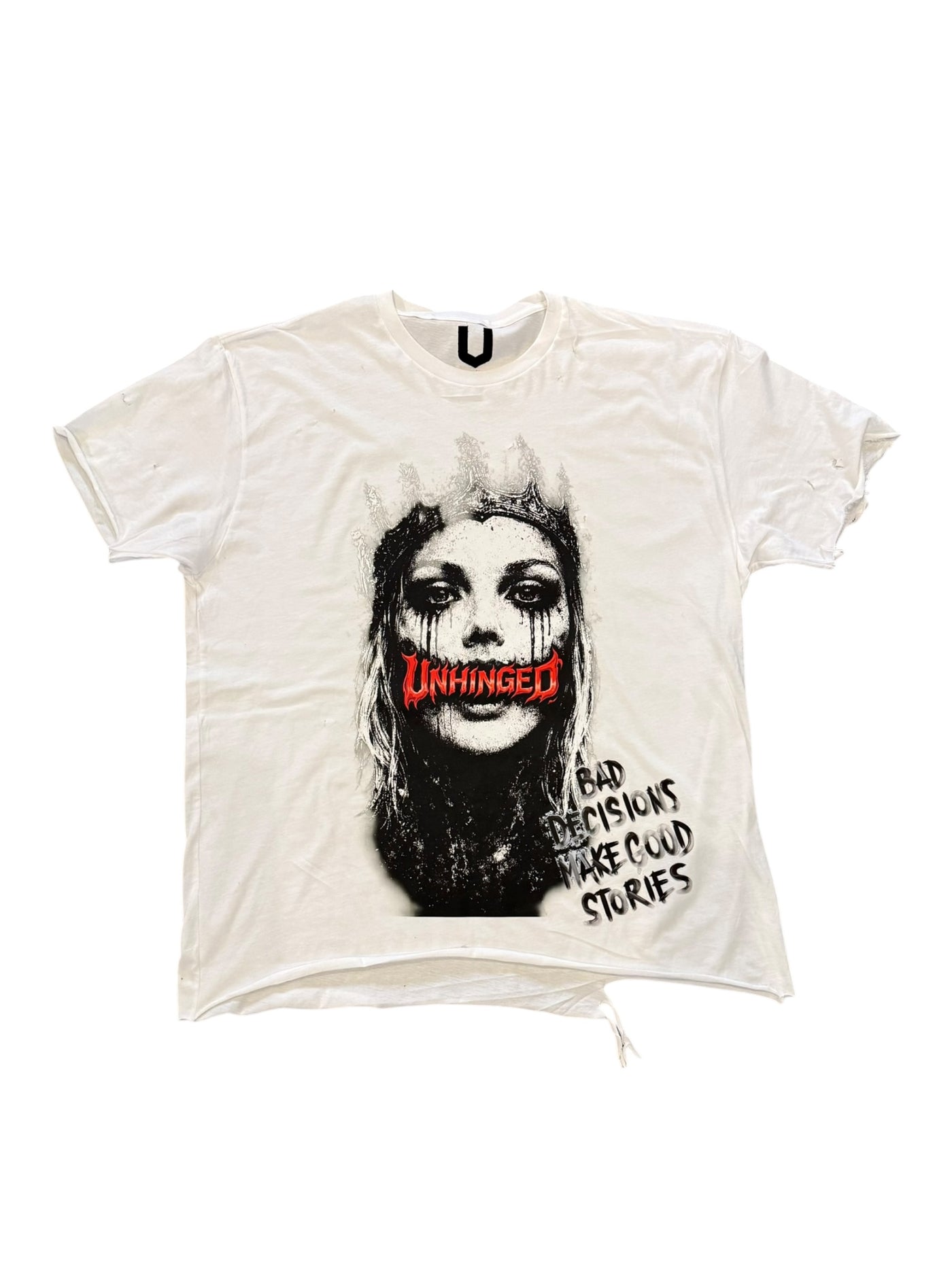 UNHINGED Bad Decisions Distressed Tee (White)