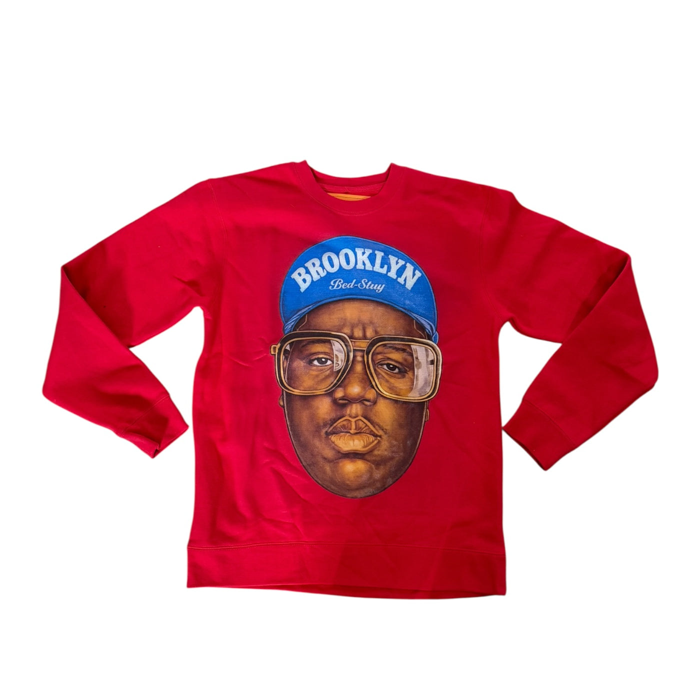 BIGGIE BED-STUY RUNNING HAT (BLUE) CREWNECK SWEATSHIRT (RED)
