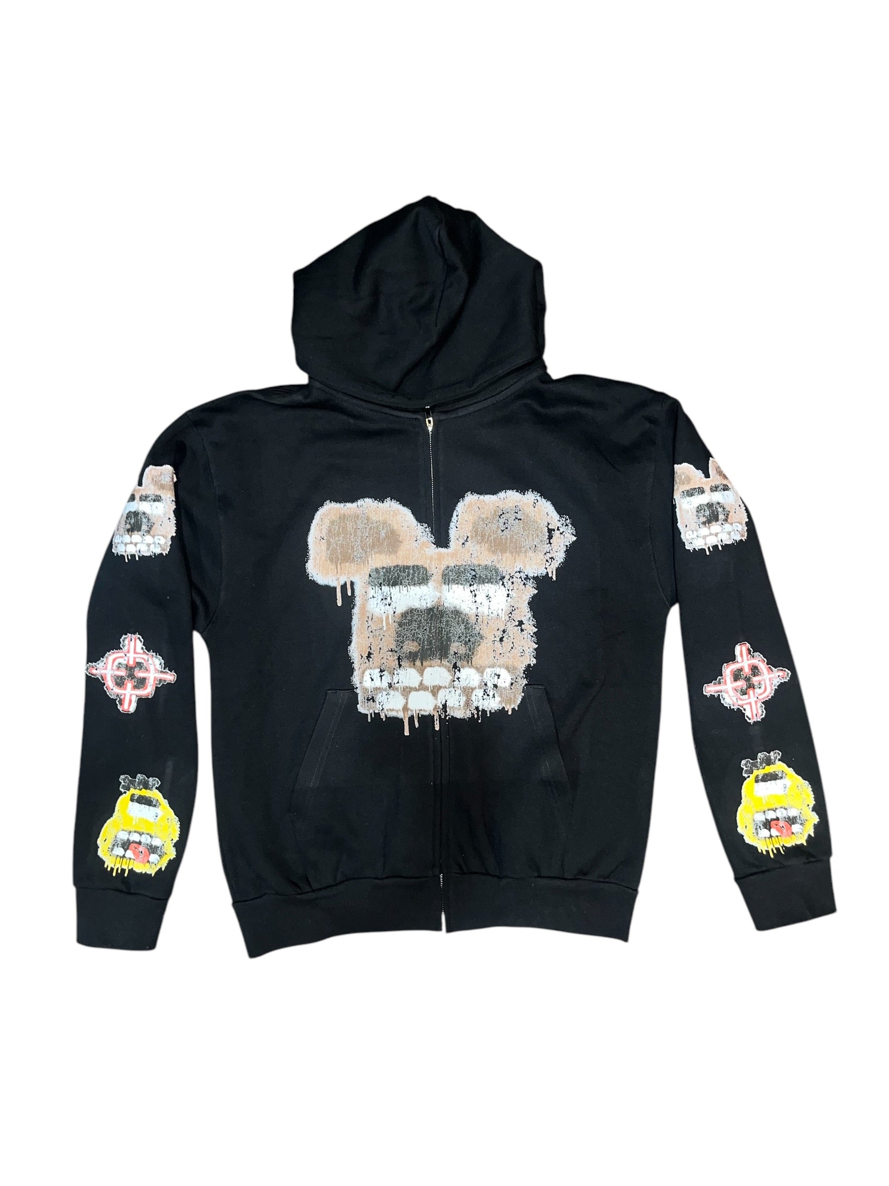 WLN1217 ARCADE COLLECTION BROWN BEAR ZIP HOODIE (BLACK)
