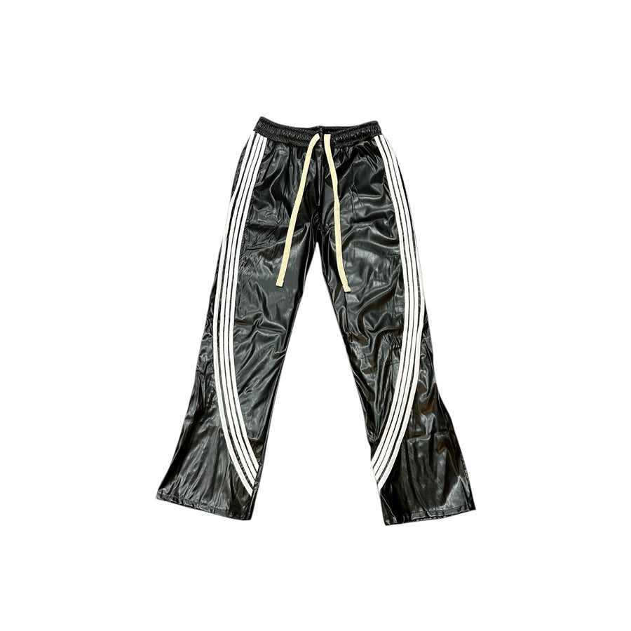 BB IRREGULAR STRIPE PLEATHER TRACK PANT (BLACK)