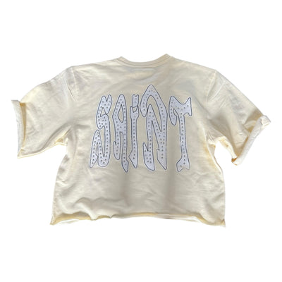 SNS SAINT WORD (WHITE) RHINESTONE CROPPED CREW (OFF-WHITE) - 1 of 1