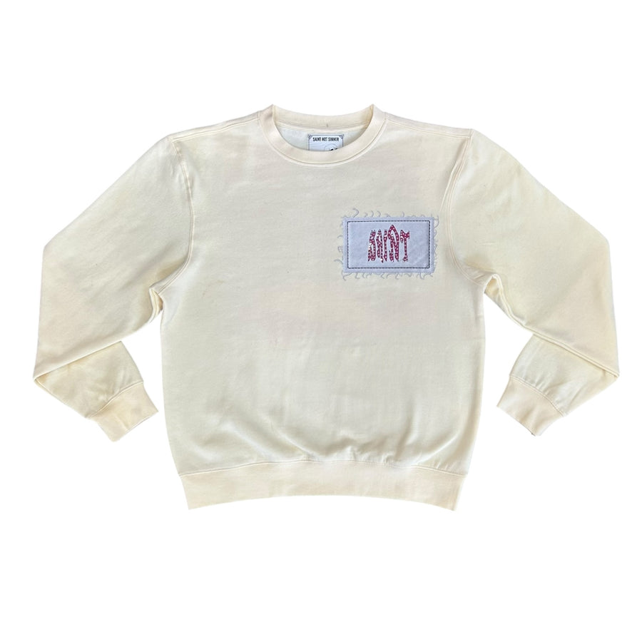 SNS SAINT WORD (PINK) RHINESTONE CREWNECK (OFF-WHITE)