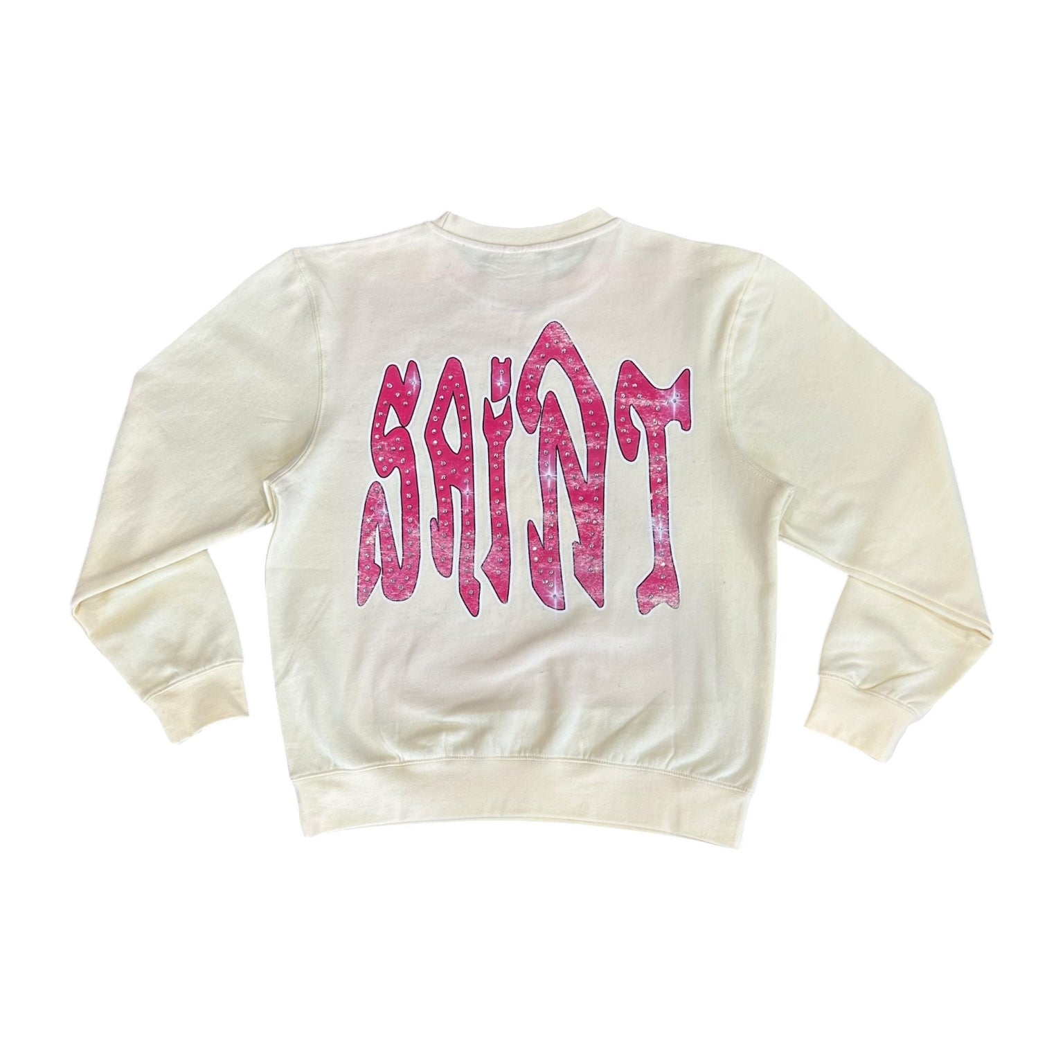 SNS SAINT WORD (PINK) RHINESTONE CREWNECK (OFF-WHITE)