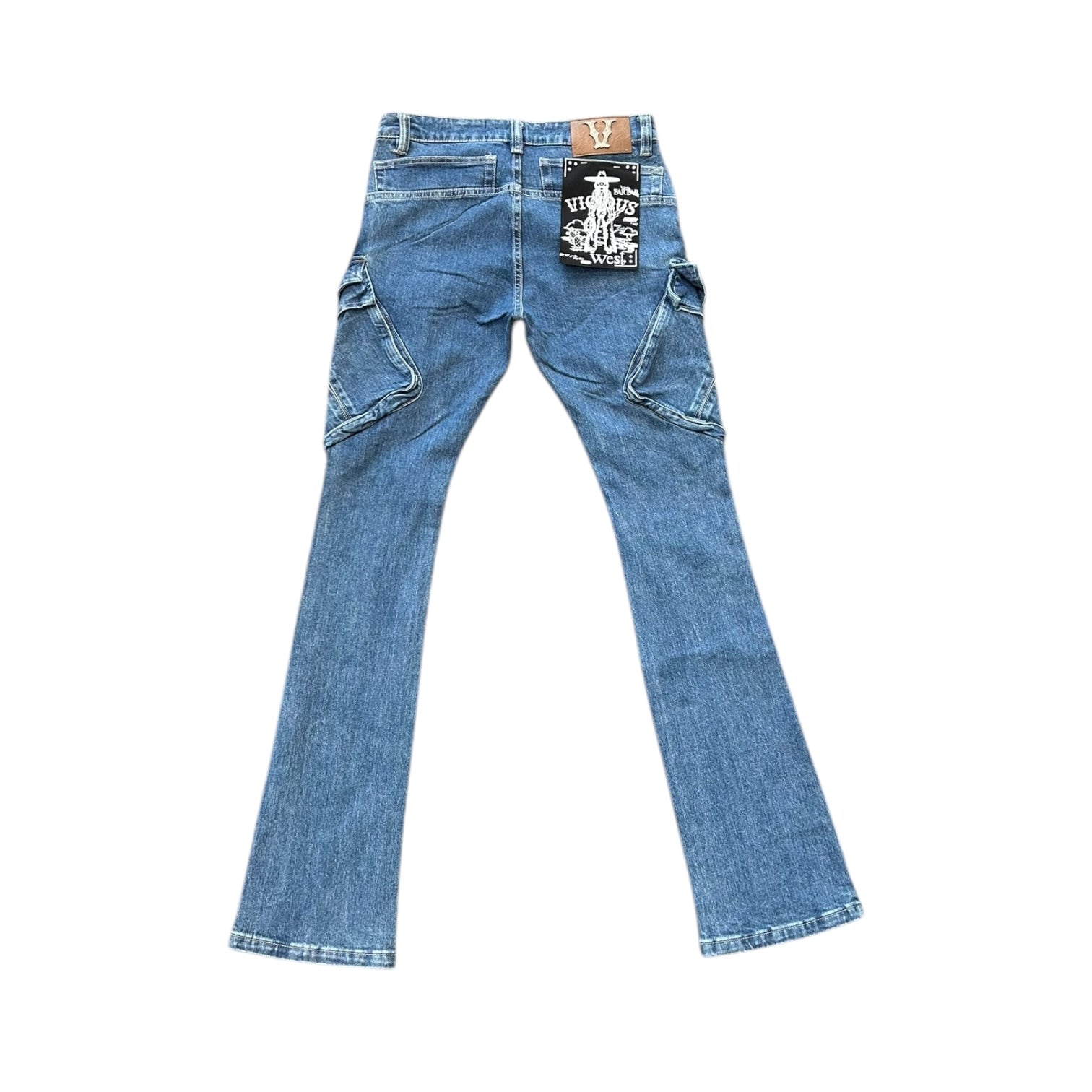 VICIOUS CARGO RHINESTONE JEANS (BLUE WASH)