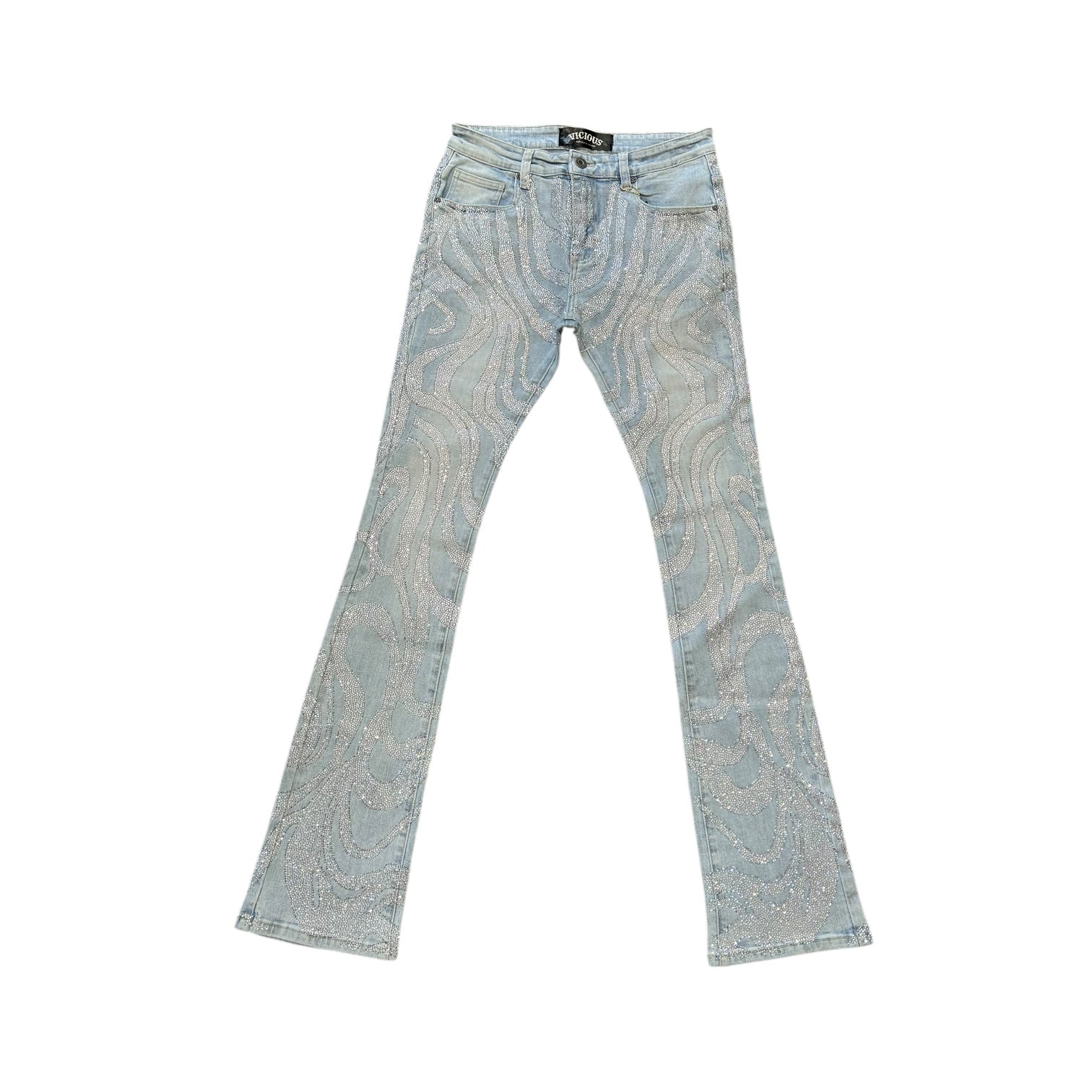 VICIOUS CARGO RHINESTONE JEANS (LIGHT BLUE WASH)