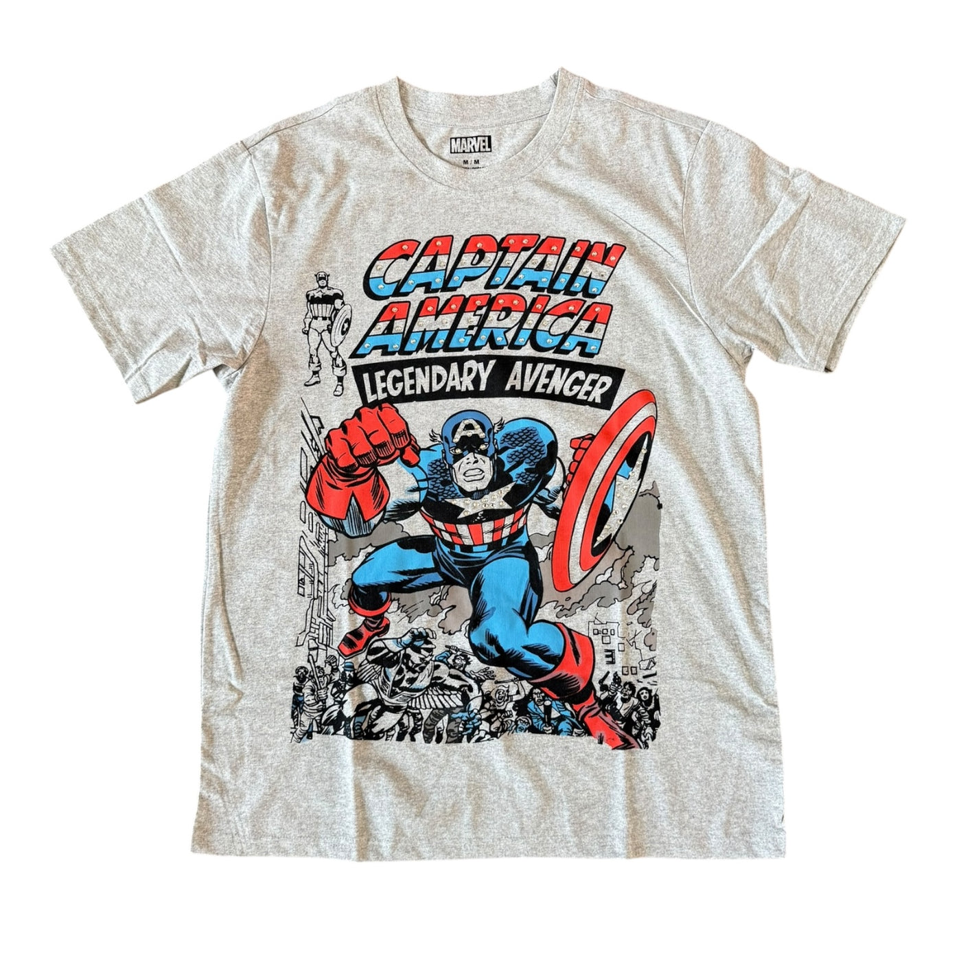 Comic Collection - CAPTAIN AMERICA RHINESTONE TEE (GREY)
