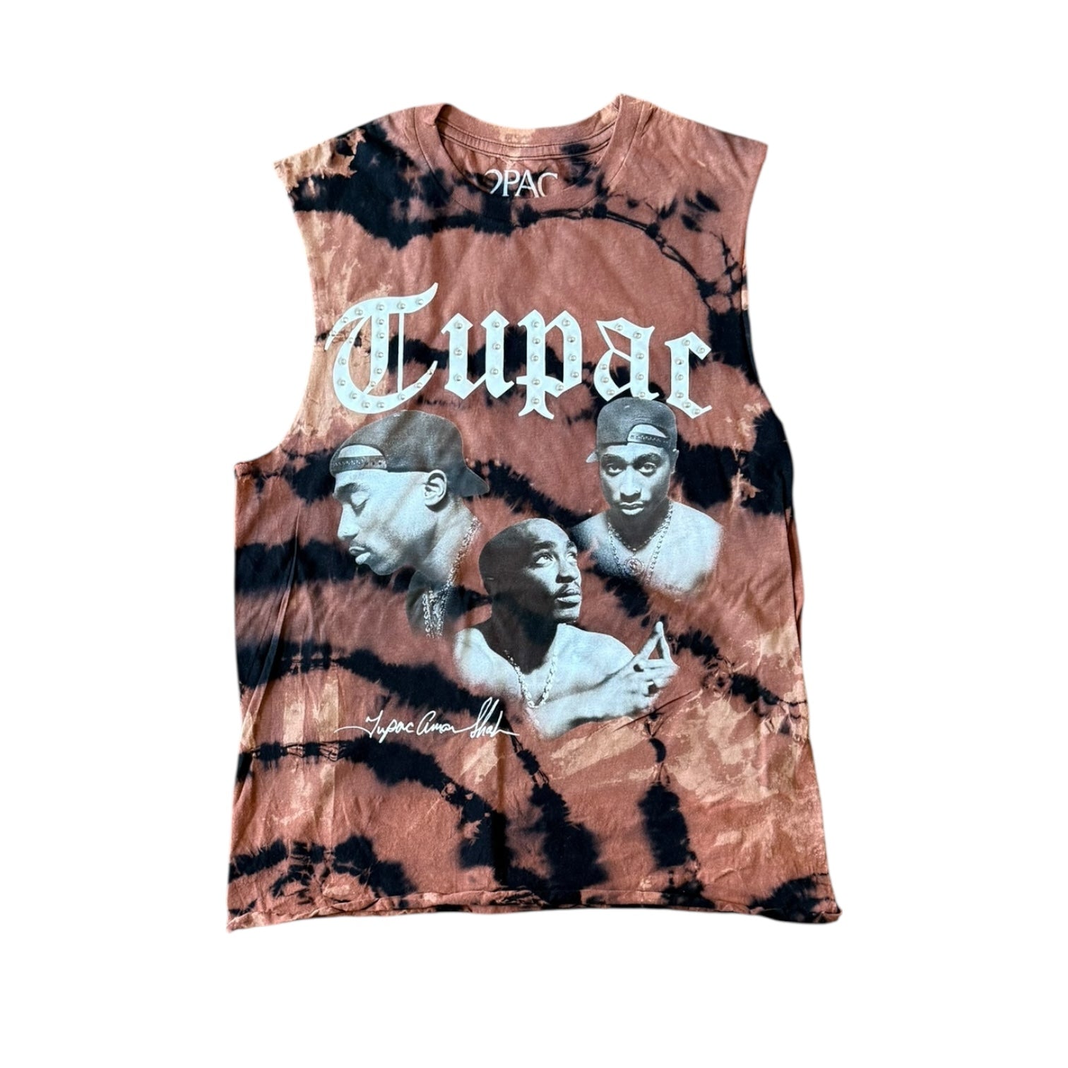 TUPAC TIE DYE RHINESTONE TANK (BLACK)