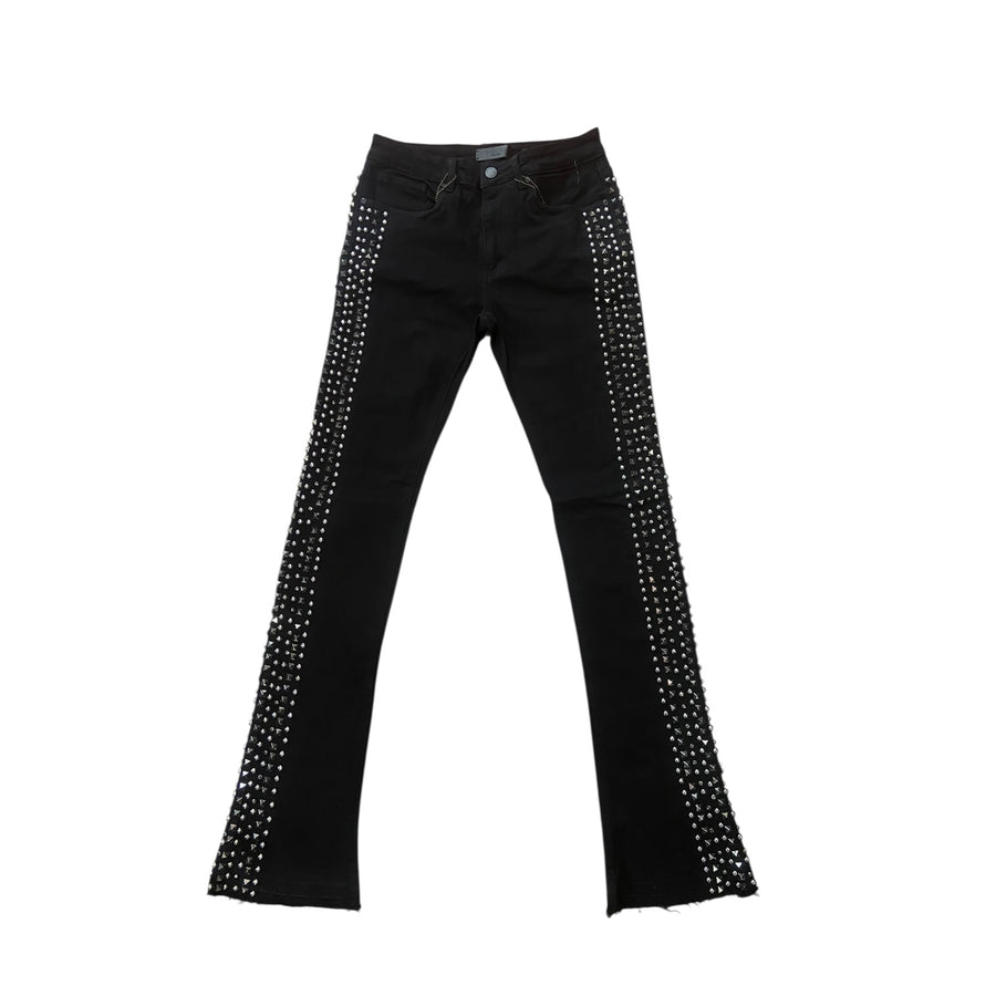 WEIMEA SIDE STUDDED STACKED JEANS (BLACK)