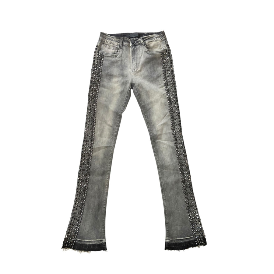 WEIMEA SIDE STUDDED STACKED JEANS (GREY WASH)