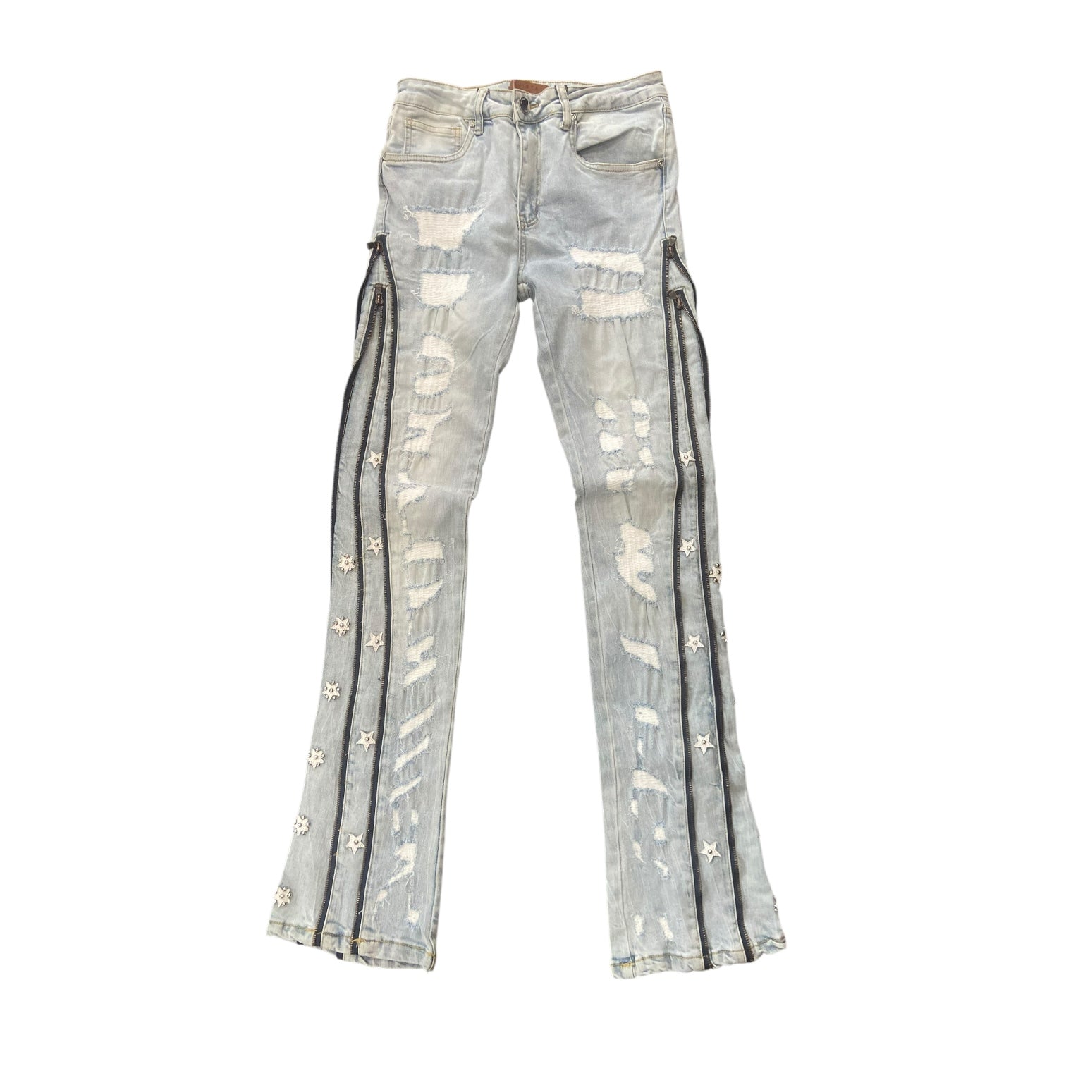 WEIMEA ZIPPER STAR STACKED JEANS (LIGHT BLUE)