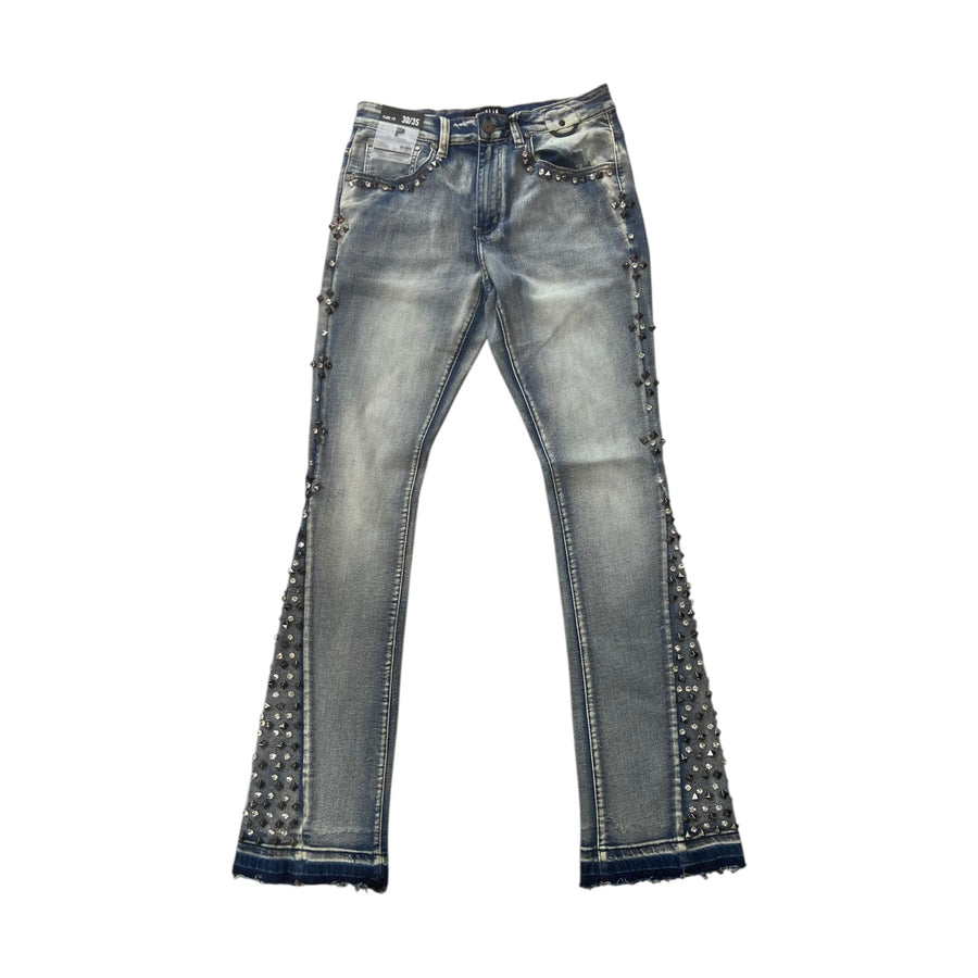 PUBLIK SIDE STUDDED STACKED JEANS (BLUE WASH)