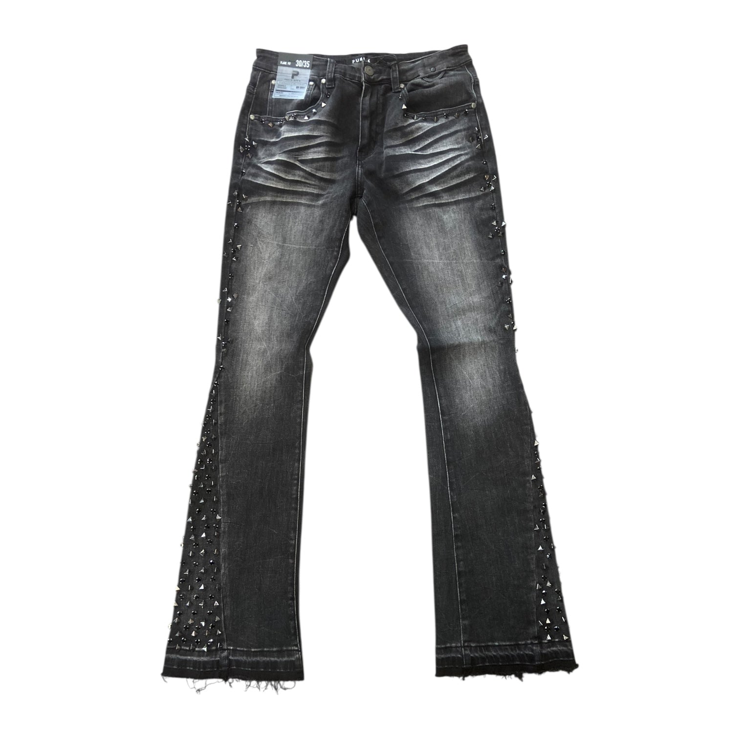 PUBLIK SIDE STUDDED STACKED JEANS (BLACK WASH)