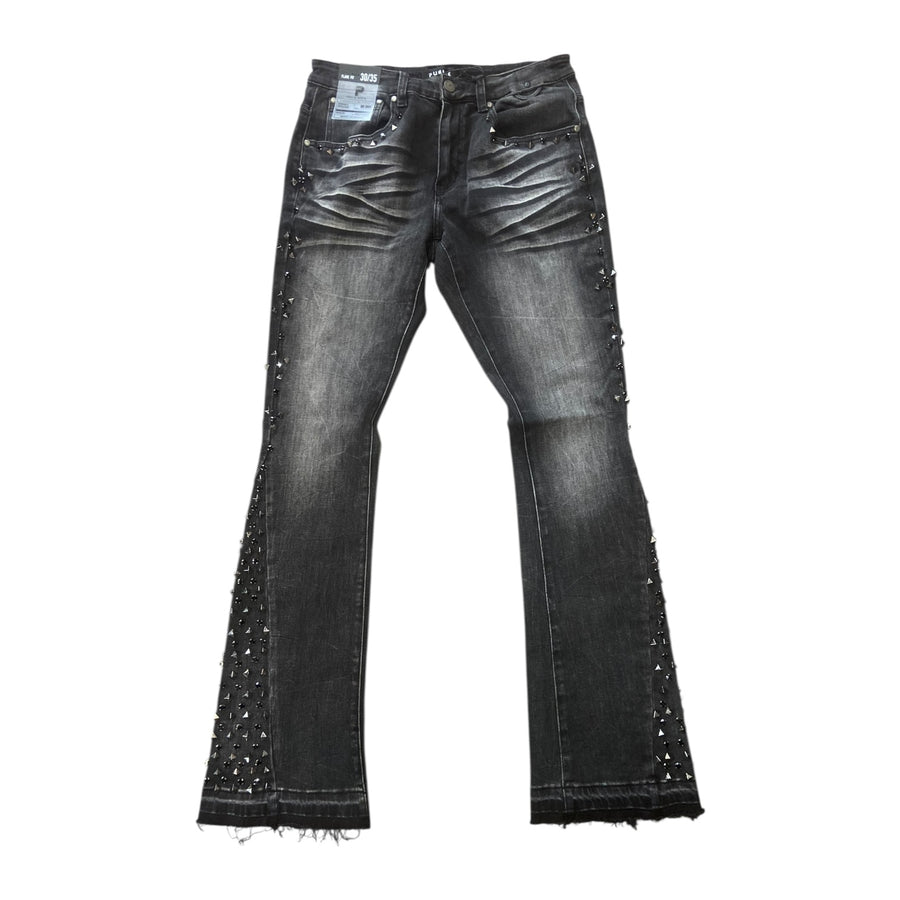 PUBLIK SIDE STUDDED STACKED JEANS (BLACK WASH)