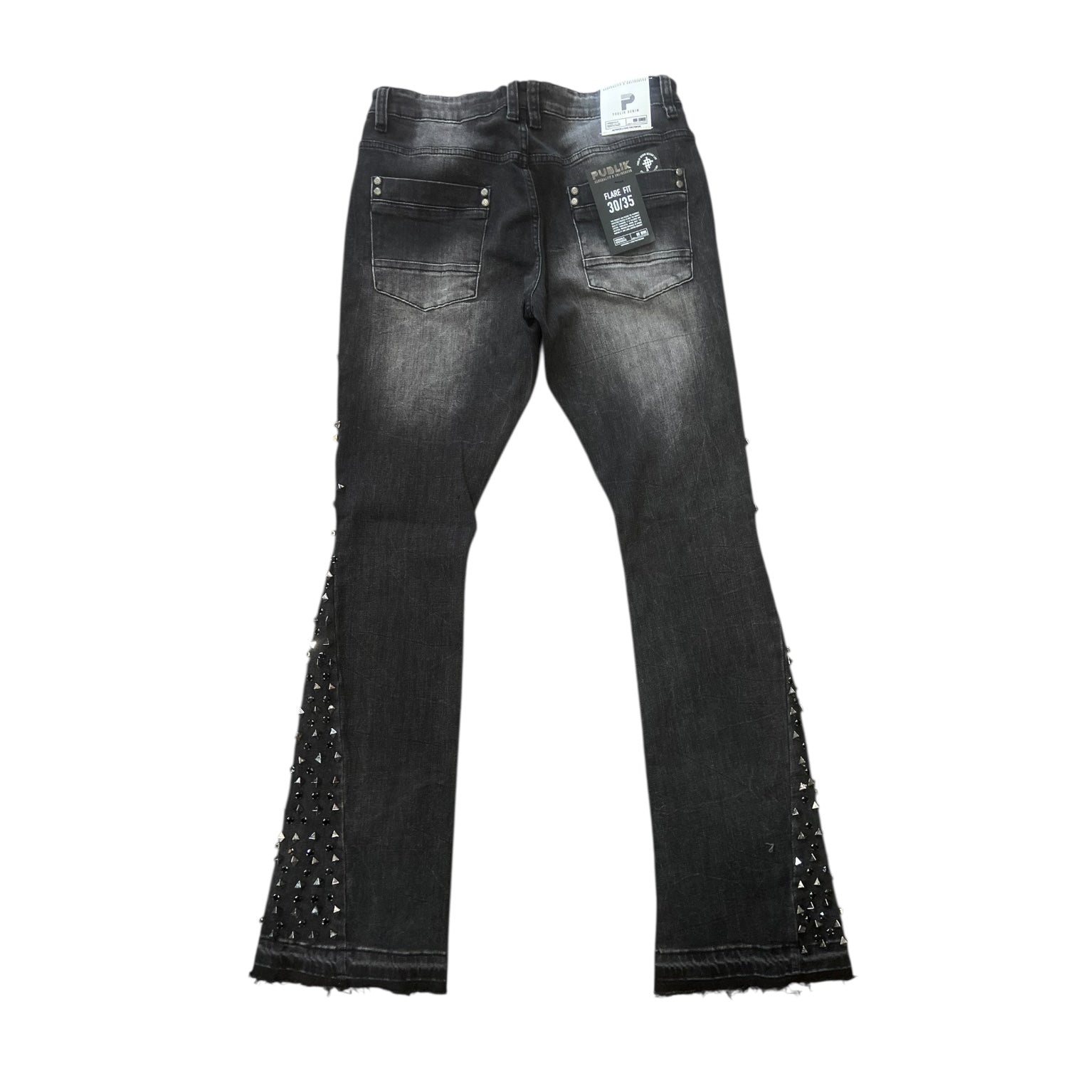 PUBLIK SIDE STUDDED STACKED JEANS (BLACK WASH)