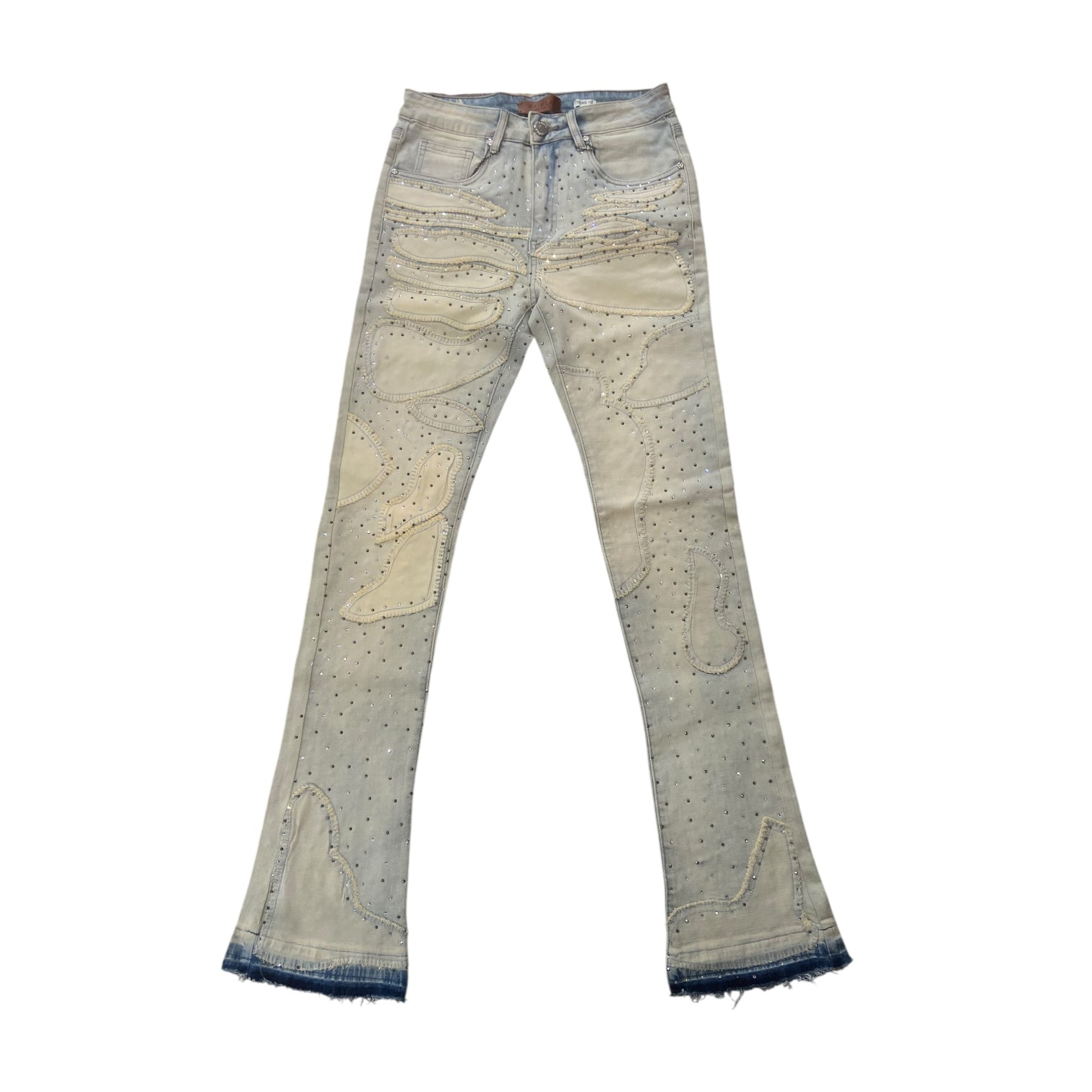 WEIMEA MULTI RHINESTONE STACKED JEANS (LIGHT BLUE)