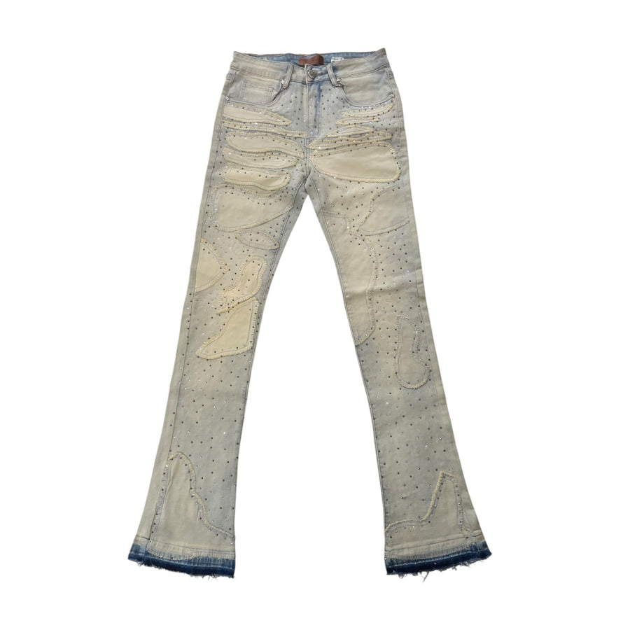 WEIMEA MULTI RHINESTONE STACKED JEANS (LIGHT BLUE)