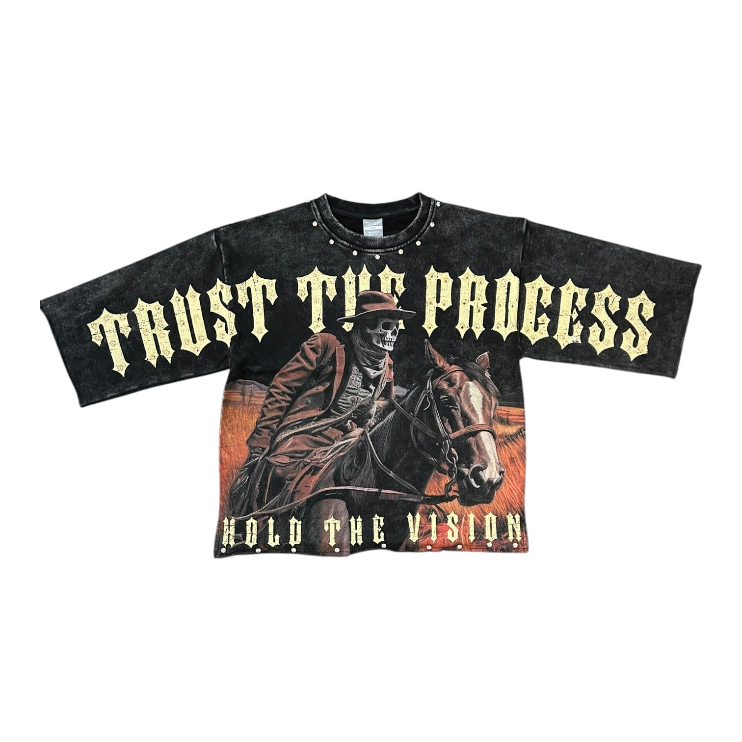 TAKERS TRUST THE PROCESS CROPPED T-SHIRT WITH RHINESTONES (BLACK)
