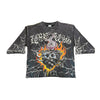 TAKERS LOVELESS CROPPED T-SHIRT WITH DIGITAL PRINT, PYRAMID STUDS & RHINESTONES (GRAY)