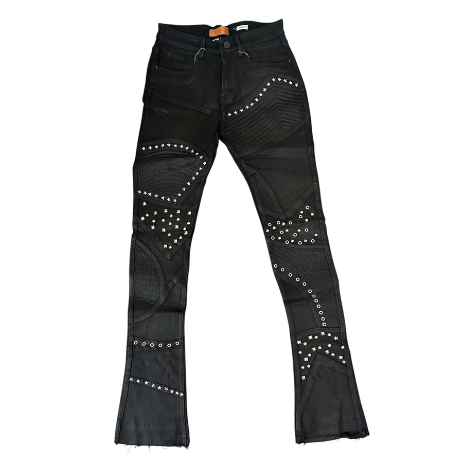 WEIMEA ROCKSTAR STUDDED STACKED WAX DENIM (BLACK)