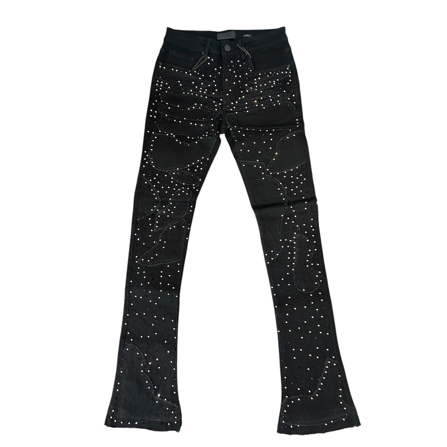WEIMEA RHINESTONE STACKED DENIM (BLACK)