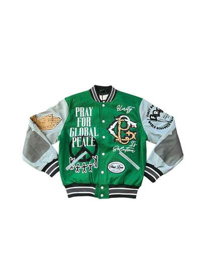 FIRST ROW GLOBAL PEACE MULTI PATCH VARSITY JACKET
