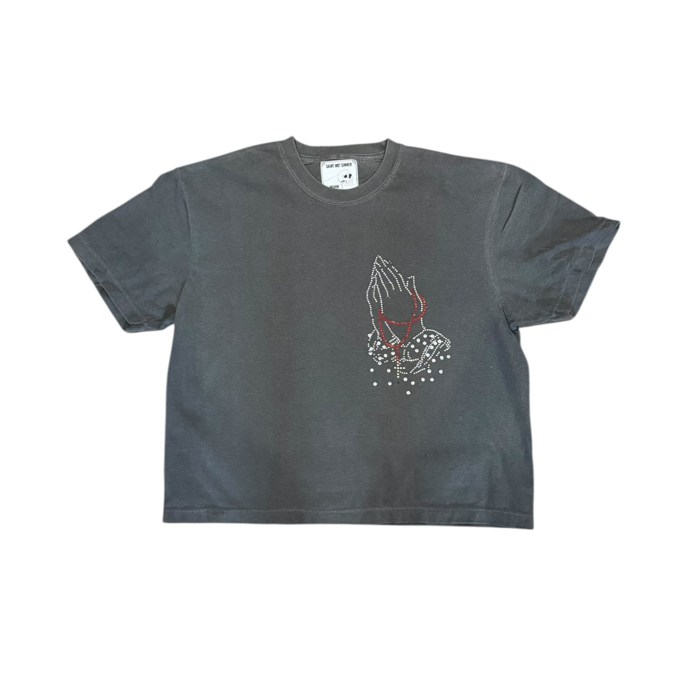 BB RHINESTONE GOD GOT ME UNISEX CROPPED TEE (CHARCOAL)