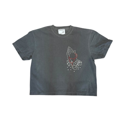 BB RHINESTONE GOD GOT ME UNISEX CROPPED TEE (CHARCOAL)