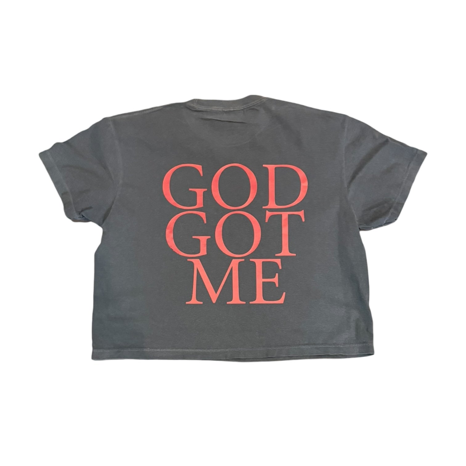 BB RHINESTONE GOD GOT ME UNISEX CROPPED TEE (CHARCOAL)