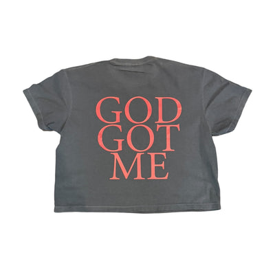 BB RHINESTONE GOD GOT ME UNISEX CROPPED TEE (CHARCOAL)