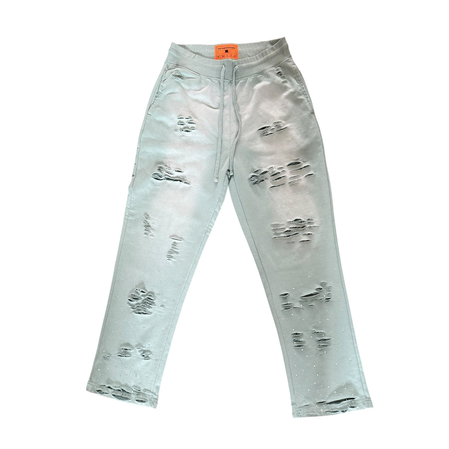 BB DRESS REHEARSAL DISTRESSED RHINESTONE SWEATPANTS (TEAL)