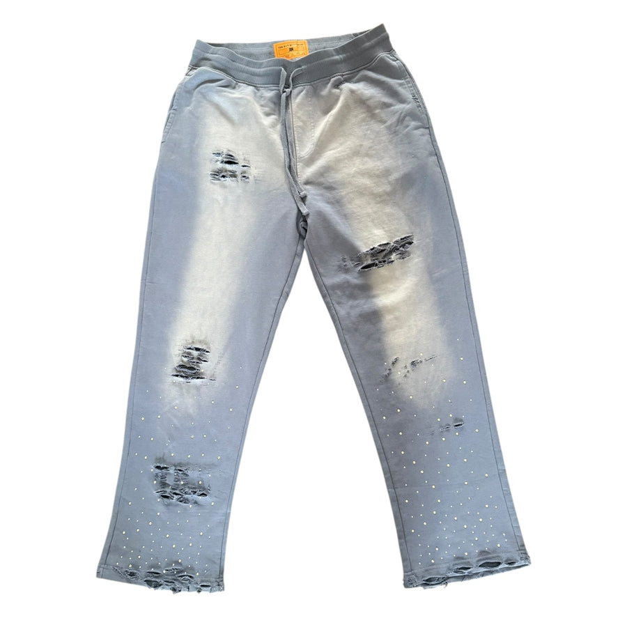 BB DRESS REHEARSAL DISTRESSED RHINESTONE SWEATPANTS (LIGHT BLUE)