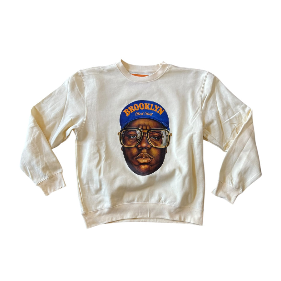 BIGGIE BED-STUY RUNNING HAT (KNICKS) CREWNECK SWEATSHIRT (CREAM)