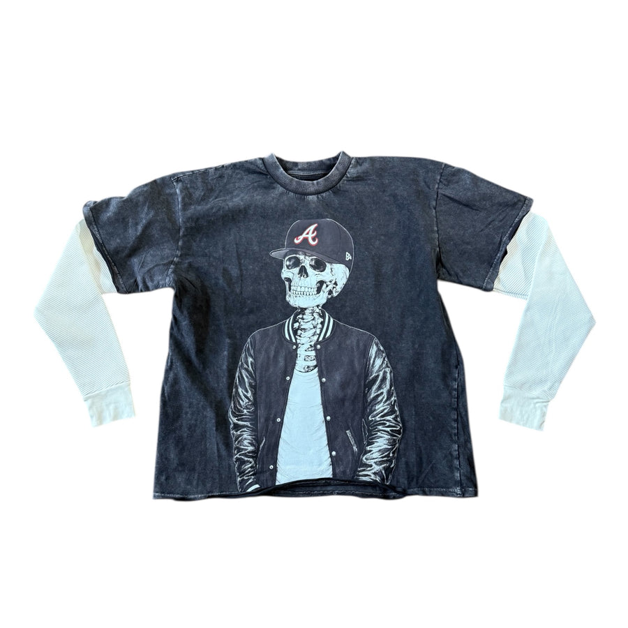 SNS ATL SKULL CITY DOUBLE LAYERED SHIRT (CHARCOAL WASH)