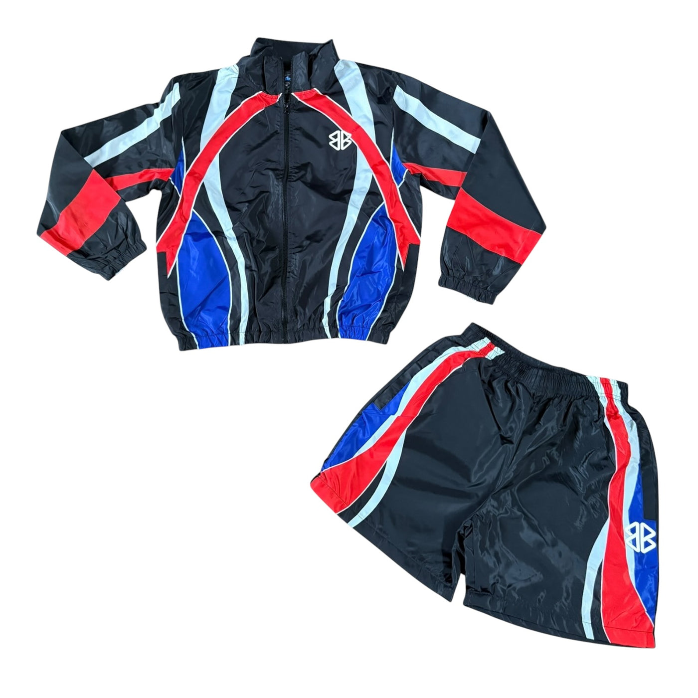 BB SUMMER 2026 WINDBREAKER SHORT SUIT (BLACK, RED, WHITE & BLUE)